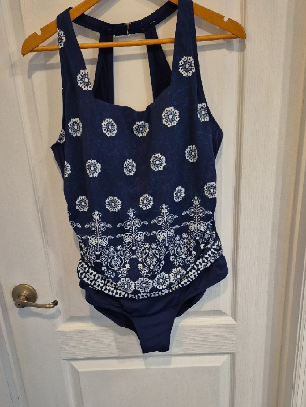 Jantzen Navy Blue and White Printed One Piece Swimsuit
